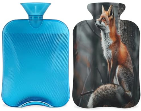 Forest Fox Hot Water Bottle with Cover, Animal Pattern Hot Water Bottle with Cover, 2L Hot Water Bag for Pain Relief, Neck and Shoulder, Hand Feet Warmer
