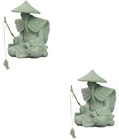 Cabilock 2pcs Mini Fisherman Statue Aquarium Decor Fish Tank Fisherman Model Garden Decoration