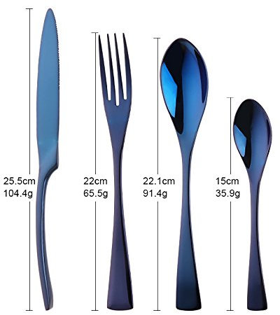 Blue Stainless Steel Cutlery Set - 16 Piece Flatware Set for 4 with Dinner Knife Fork Spoon Teaspoon, Mirror Polished Tableware, Dishwasher Safe - Ideal for Home Kitchen Restaurant Cafe Service