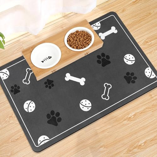 Mavicen Super Absorbent Pet Feeding Mat - No Stains Quick Dry Dog Bowl Mat, 40 * 60cm, Dark Grey