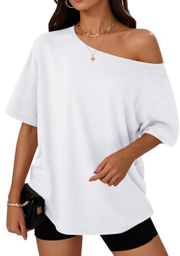 Trendy Queen Womens Off the Shoulder Tops Oversized Summer T-Shirts 2026