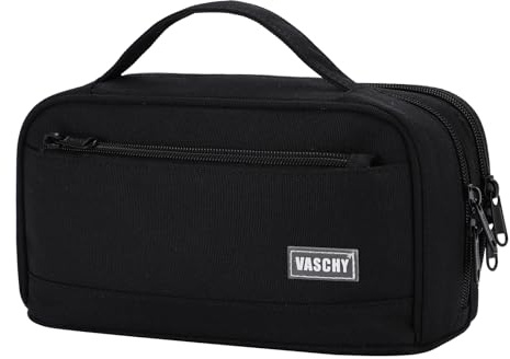 VASCHY Large Pencil Case with Zipper Pen Pouch for Kids Adults School Black | Organizer with Top Handle, School Supplies for Student Teens, Marker Pen Case for Women & Men & Office