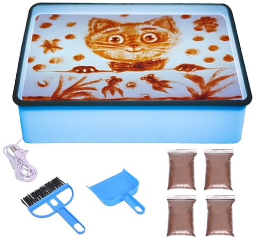 Funmo Sandmalerei Lichtkasten für Kinder, Dynamische Sandbild, Sandtablett Spielzeug Set mit 4 Packungen NatursandSand, für Kinder Sand Sensory Spielzeug ab 3 Jahr Jungen und Mädchen