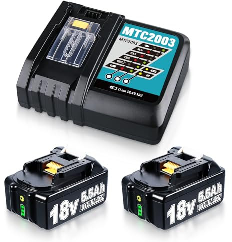 2 Pack 18V 5.5Ah BL1850B Replacement for Makita Battery & DC18RC 3A 14.4-18V Charger Compatible with Makita 18V Batteries BL1850B BL1830 BL1840 BL1860