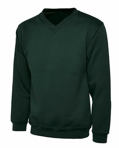 INSAFIANS Boys V-Neck School Jumper - Unisex Kids Classic Sweatshirt Soft Fleece Sweater Ages 2-17 (Bottle GRN 11-13)
