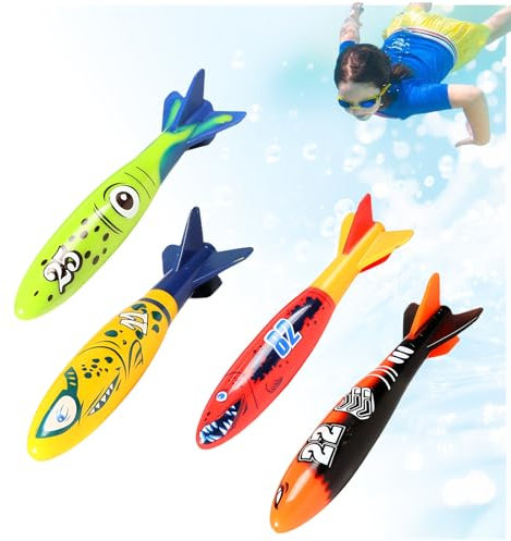 4pcs Torpedoes Toys,Underwater Diving Toy Fun Diving Squid Toys,Summer Swimming Pool Sinking Toy Sinkers for Kids Gifts,Squid Dive Bath Water Underwater Pool Training Swim Toy for Girls Boys