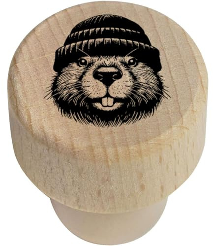Azeeda 'Beaver Wearing Beanie Hat' Bottle Stopper - 19mm (BS00029995) | Reusable Wooden Wine Sealer / Cork for Kitchens, Bars and Bottle Gifts
