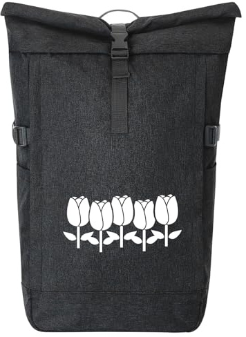 Huuraa Kurierrucksack Tulpen Blüte 30-44 Liter Black Melange Fairtrade Rolltop Rucksack Geschenkidee