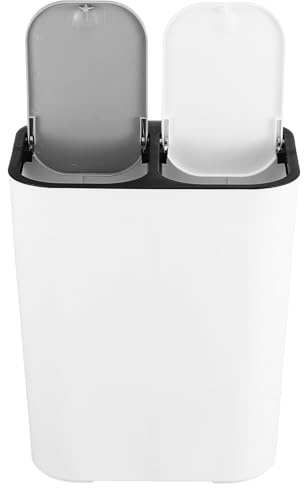 ABOOFAN Petite Poubelle Double Cuisine 15l en Plastique Beige, Moderne | Double Poubelle la Cuisine, Compartimentée, Coin Pratique, Se Rince Facilement pour Petits Déchets