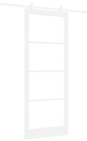 vidaXL Puerta Deslizante Orkdal Blanca Madera Maciza de Pino y Vidrio 93 X 232 cm Con Juego de Hardware para Uso Interior Puerta Deslizante Moderna de Granero Lacado Ahorro de Espacio