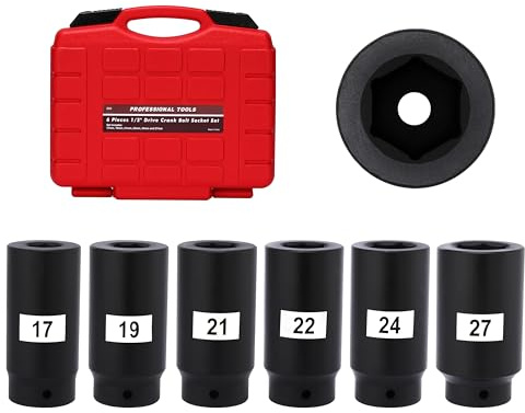 Mayouko 1/2 Drive Crank Bolt Impact Socket Set, 17MM, 19MM, 21MM, 22MM, 24MM 27MM, Harmonic Balancer Socket Set, Crank Bolt Removal Tool