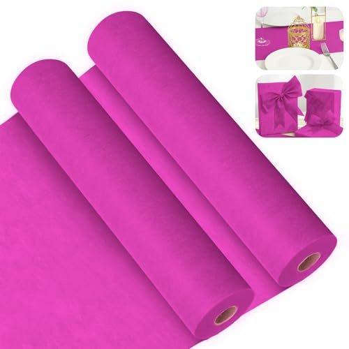 2 Stück Vlies Tischläufer Modern 30cm x 25m FoiiLiio tischläufer Vlies Fuchsia tischband Beige , Tischdeko, Partydeko FüR Geburtstag, Hochzeit, Festliche Dekoration