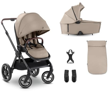 hauck 2in1 Babywagen & Buggy mit Luftreifen, Comfort N Care AIR SET Mocha | Geburt bis 22 kg/4 Jahre, Babywanne mit Memory-Knöpfe, Wendesitz mit Beindecke & Liegefunktion, UPF 50+, Babyschalenadapter