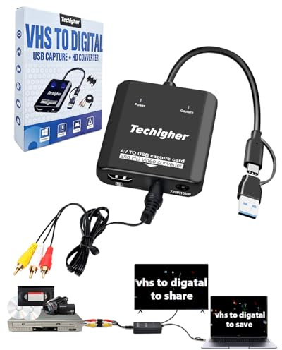 Convertisseur VHS vers numérique et adaptateur RCA vers HDMI, carte de capture vidéo USB pour VCR/DVD/AV/PS2/Wii, convertisseur AV vers HDMI vers sortie d'affichage, adaptateur Wii HDMI, enregistrer