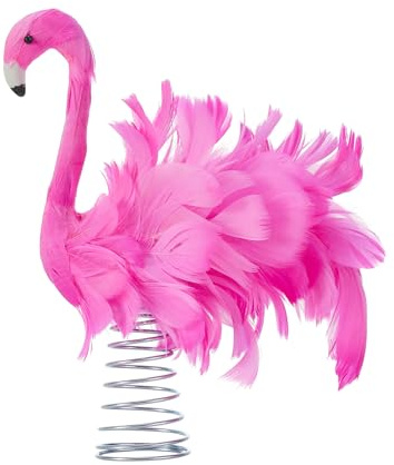 Flamingo Christmas Tree Topper with Artificial Fluffy Feather Pink Flamingo Christmas Ornaments for Home Small Xmas Holiday Party Decor (Pink, 25cmx23cmx12cm)