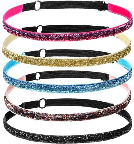 XLIUAX 5 Stück Haarband MäDchen, Glitzer Haarschmuck, Verstellbare Haarband Strass Stirnbänder Elastisch Haarbänder Rutschfestes Sport Stirnband für Frauen Mädchen Party Deko