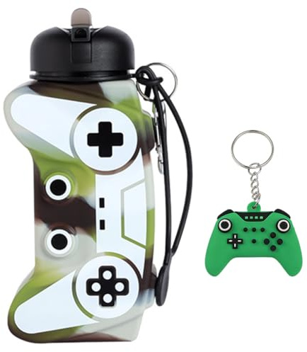 JynkChrenzic Water Bottle & Keychain Gift,Game Drinking Bottle,550 ml Water Bottles Silicone for School Leakproof Reusable BPA Free for Girls and Boys Drinks (Camouflage)