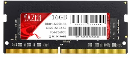 JAZER RAM DDR4 16Go, 3200MHz PC4-25600 Non-ECC sans Tampon 1,2V CL22, SODIMM 2Rx8 260 Broches Mémoire pour Ordinateur Portable/PC (16Go x 1)