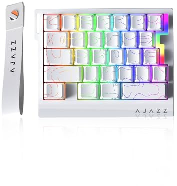 AJAZZ AK029 One-Handed Gaming Keyboard, 29 Keys Wired Keypad, SOCD & DKS, Magnetic Switch, 8KHz Polling, Web Driver Customizable, Portable for Editing/Travel, Aluminum Plate, White Contour Line