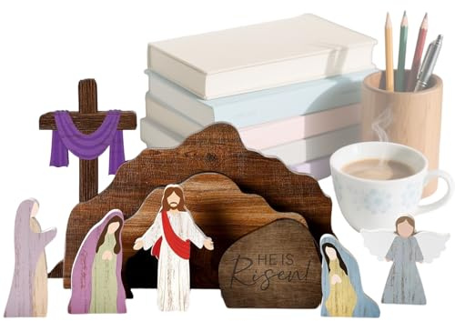 Krippen-Set aus Holz, religiöse Dekoration im rustikalen Stil, Krippen-Set und Figuren – für Garten, Tisch, Haus, Kirche, Ostern und Innenbereich