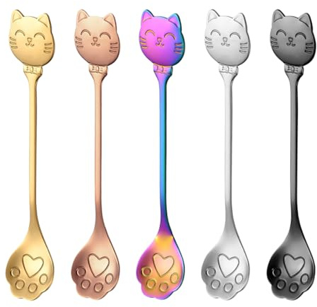 Juego de Cucharas de Pata de Gato de 5 Formas, Mezclador de Helado de Acero Inoxidable Cuchara, Cuchara de Café
