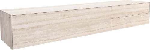 TV-Board Cuor Keramik Laminam® Travertino Bianco Creme-Weiß 220 cm 1 Klappe | 2 Schubfächer Schwebend Lowboard