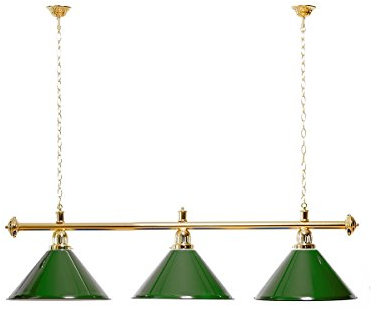 Billiard-Royal Billardlampe mit 3 Schirmen Grün Goldfarbene Halterung als Hängelampe für Billardtische
