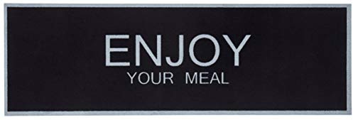 Zala Living Cook & Clean Läufer – rutschfest Teppichläufer Flachgewebe Kurzflor Teppich Küchenteppich Waschbar Küchenläufer Enjoy Your Meal für Flur, Küche, Wohnzimmer – Schwarz Grau, 50x150cm