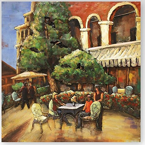 Phoenixarts Metallbild 3D Café Italien Bild Venedig Florenz Unikat Wandrelief 100x100cm - über 40 Motive - 401