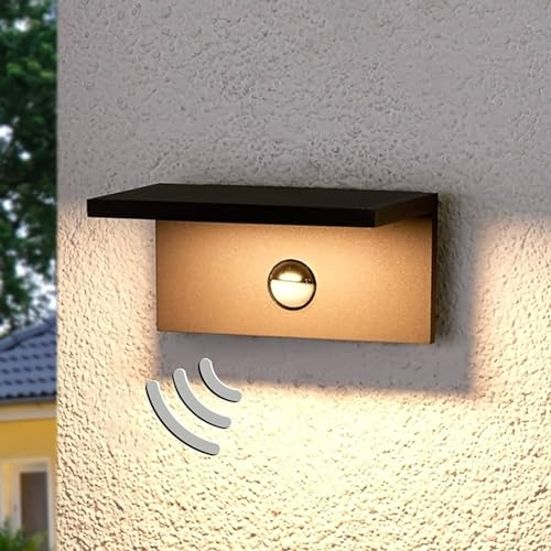 Lucande LED Wandleuchte außen Darina mit Bewegungsmelder (spritzwassergeschützt (Modern) in Schwarz aus Aluminium (1 flammig,) - Wandlampe für Außenwand/Hauswand Haus Terrasse und Balkon