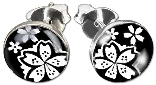 viva-adorno 1 Paar Damen Ohrstecker Ohrringe rund Edelstahl Hibiskus Hawaii Blumen Schwarz Weiß Z301