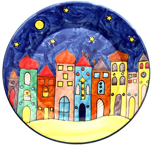 Gall&Zick Speiseteller set/2 Teller bunt bemalt Deko Geschirr Handbemalt Village Design (20,5cm Frühstücksteller)