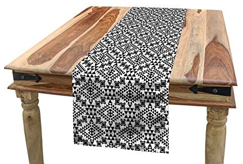 ABAKUHAUS Stammes Tischläufer, Folk aztekische geometrische, Esszimmer Küche Rechteckiger Dekorativer Tischläufer, 40 x 180 cm, Anthrazit Schwarz