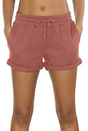icyzone Short Sport Femme, Shorts de Course Running avec Poches Pantalon Court pour Jogging Fitness Gym (S, Rose)