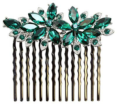 Faship Wunderschöner grüner Haarkamm mit Strasssteinen und Blumen