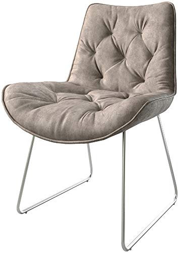 Polsterstuhl Taimi-Flex Kufengestell Edelstahl Mikrofaser Taupe Vintage