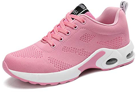 Sport Chaussure de Course Femmes Air Baskets de Fitness Course Sneakers Multisports Outdoor Mode Gym Running Athlétique Chaussures Rose 42 EU