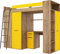FurnitureByJDM Hochbett mit Schreibtisch, Kleiderschrank und Bücherregal - Loftbett für Kinder - Komplettes Möbelset 236x120x190 cm - 90x200 cm Bettgröße - Linke Leiter - VERANA - (Craft Gold/Gelb)