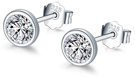 Shuxin Silber Damen Ohrstecker, 925 Sterling Silber Zirkonia Ohrringe, Silber Unisex 3mm Klein Schlafen Knorpel Ohrstecker mit 5A Zirkonia, Kommt in Schmuck Geschenk Box