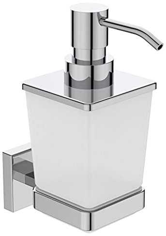 Ideal Standard IOM Cube Distributeur Savon Liquide Porte-Savon Liquide Mural Acier Verre Satiné Fixations incluses 150 ML E2252AA