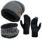 Wintermütze Schal Handschuhe Set - Unisex Beanie Strickmütze Winterschal Thermo Handschuhe | Fleecefutter Warme Knit Hut Loop Schal Rutschfeste | Für Herren Ski 3-in-1 Winter-Set