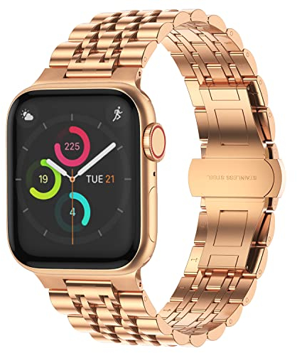 Tasikar Correas Compatible con Correa Apple Watch 49mm 46mm 45mm 44mm 42mm, Pulsera de Repuesto de Metal de Acero Inoxidable Compatible con Apple Watch Ultra Series 10 9 8 7 6 5 4 3 2 1 SE (Oro Rosa)