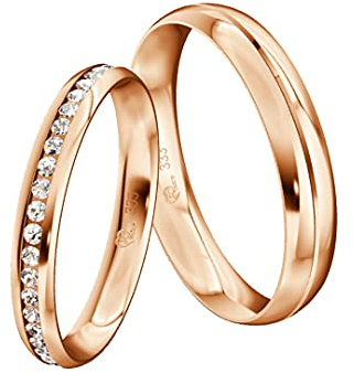 JC Trauringe Gold 333 Paarpreis Poliert I Einzigartige Partnerringe Rotgold mit Gravur in edler Schatulle I 2 Hochzeitsringe Damenring mit Vollkranz Zirkoniasteinen& Herrenring I ICT18