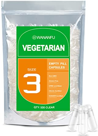 WANANFU Vegane Leerkapseln Größe 3 (500 Stück) Bundle mit 2 Mikrolöffeln, leere Kapseln zum Befüllen, Kompatibel mit Kapselfüller Größe 3