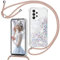 TUUTPU Handyband für Samsung Galaxy A13 4G Hülle mit Band, Glitzer Treibsand Handyhülle mit Kordel zum Umhängen Transparent Stoßfest Schutzhülle mit Kette Schnur, Quicksand Necklace Case in Roségold