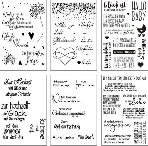 Jinhuaxin 6 Blätter Silikonstempel Sprüche Deutsch Text, DIY Set, Stempel , Für Bullet-Journal Sammelalbum Geburtstagskarte Stempelset Kinder