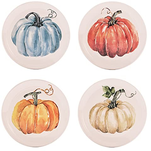Bico Piatti da Insalata in Ceramica per Festa della Zucca, 22 cm, Set da 4, per Insalata, antipasti, microonde e lavastoviglie