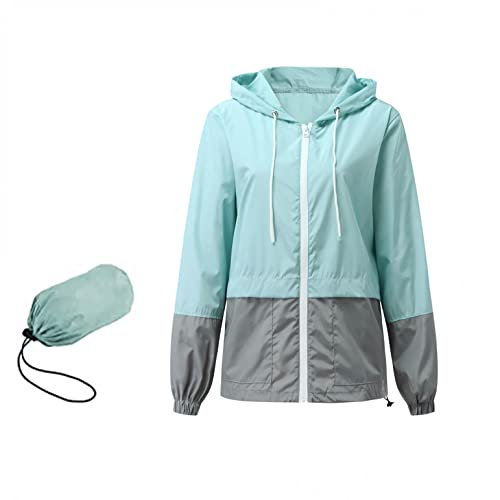 Ainiyo - Veste extérieure imperméable pour femme respirante mi-saison légère à capuche coupe-vent pour la marche, les voyages, la randonnée et le cyclisme, compactable, 2 - Bleu, M