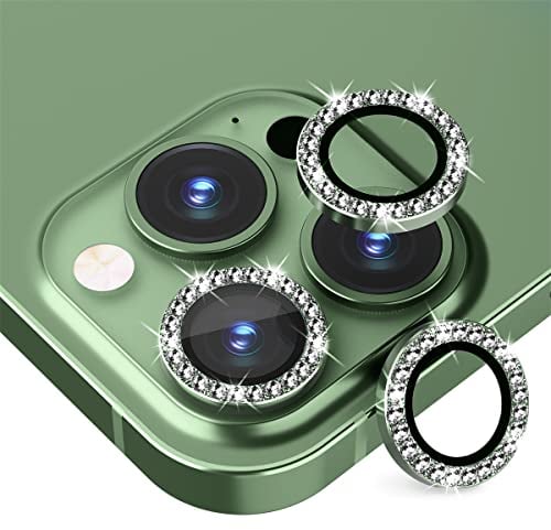 Suoman Diamond-Green Prime Protector Camera Lens for iPhone 13 Pro/Pro Max, Aluminum Alloy & Tempered Glass Construction