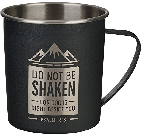 Christian Art Gifts Tazza da viaggio in acciaio inox a parete singola con manico confortevole, per uomini e donne: Do Not Be Shaken - Ps. 16:8 Inspirational Bible Verse, design robusto e leggero,